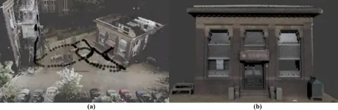 將 LiDAR 點雲匯入 Blender，沿以 Python 重建的原始相機軌跡放置六向虛擬相機進行多視角渲染，再轉為 3DGS 的整合流程與成果