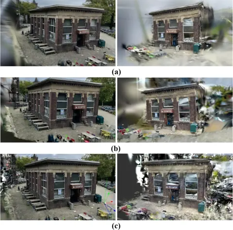 以 Inria 工具、Polycam 與 Postshot 三種流程重建的 3DGS 視覺化結果比較