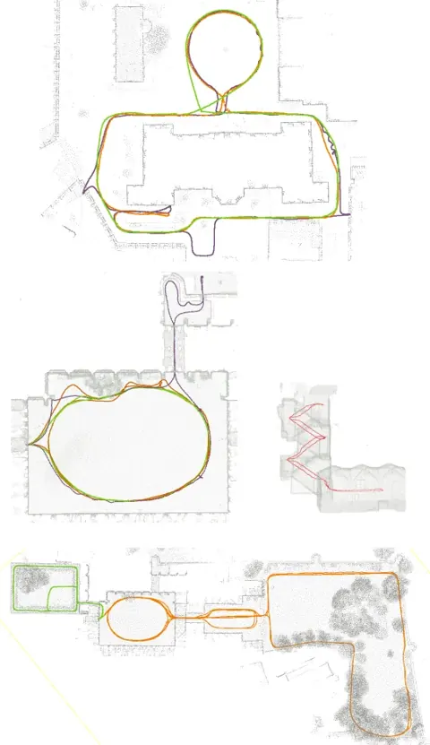 三次資料收集所有序列的軌跡疊合於真值地圖